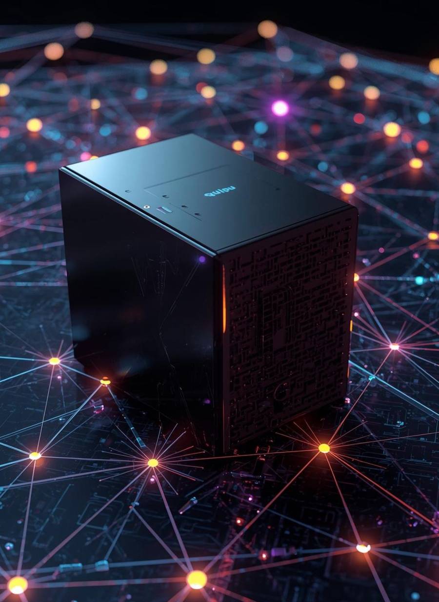 A Quipu machine on a glowing network